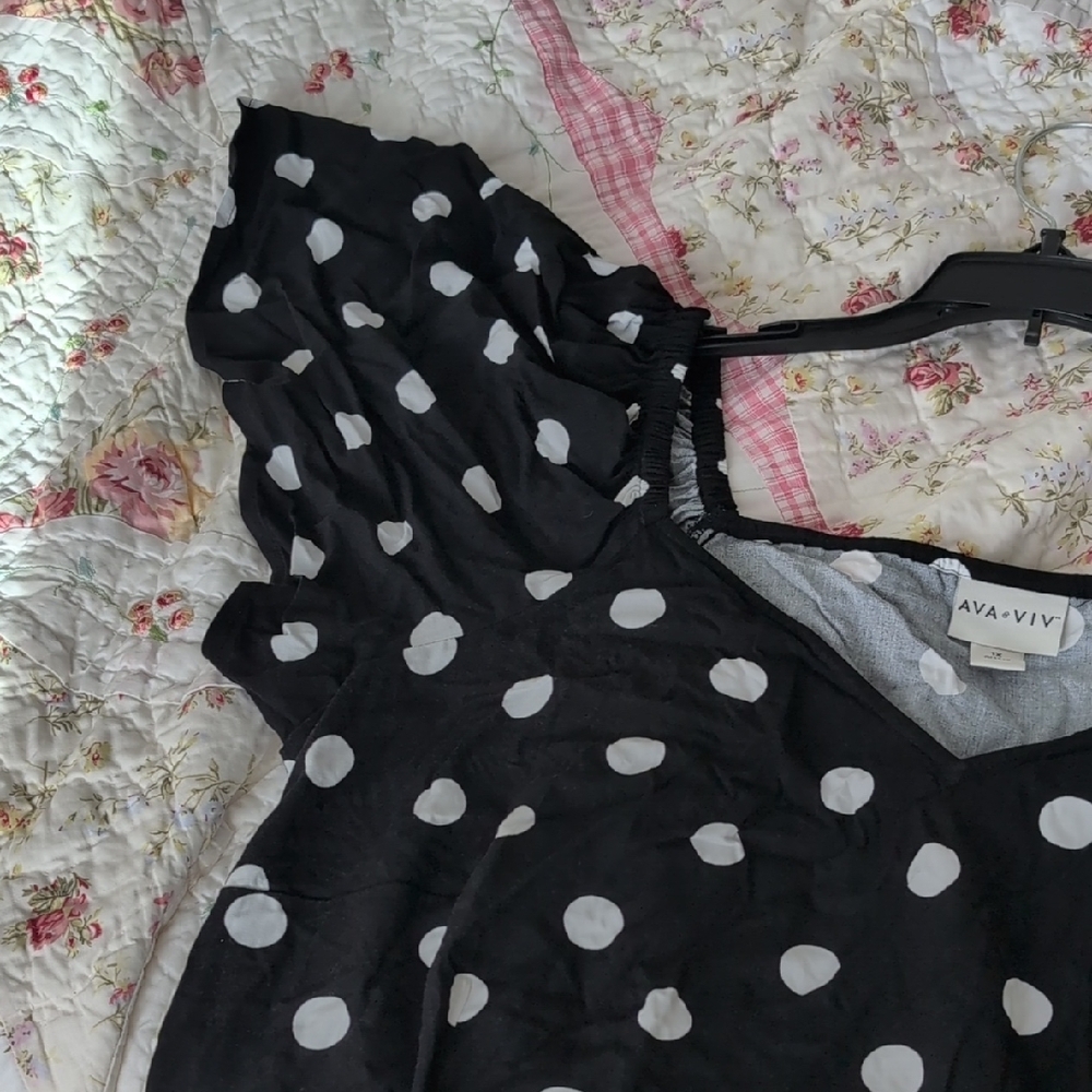 Ava & Viv Black and White Polka Dot Dress - Picture 2 of 3